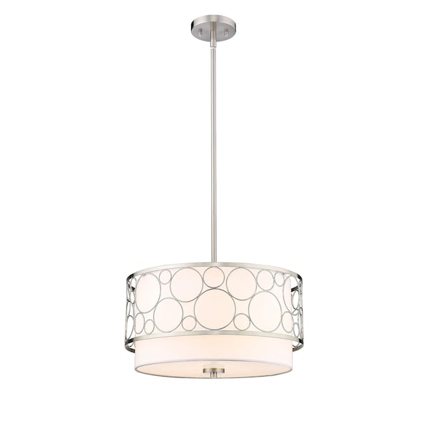 Z-Lite Kendall 3 Light Pendant, Brushed Nickel & White 197-17BN - main